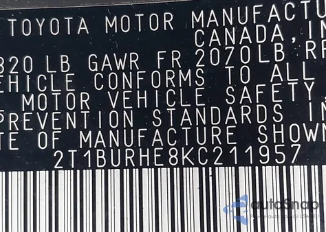 2019 Toyota Corolla Le from USA, damaged, VIN 2T1BURHE8KC211957